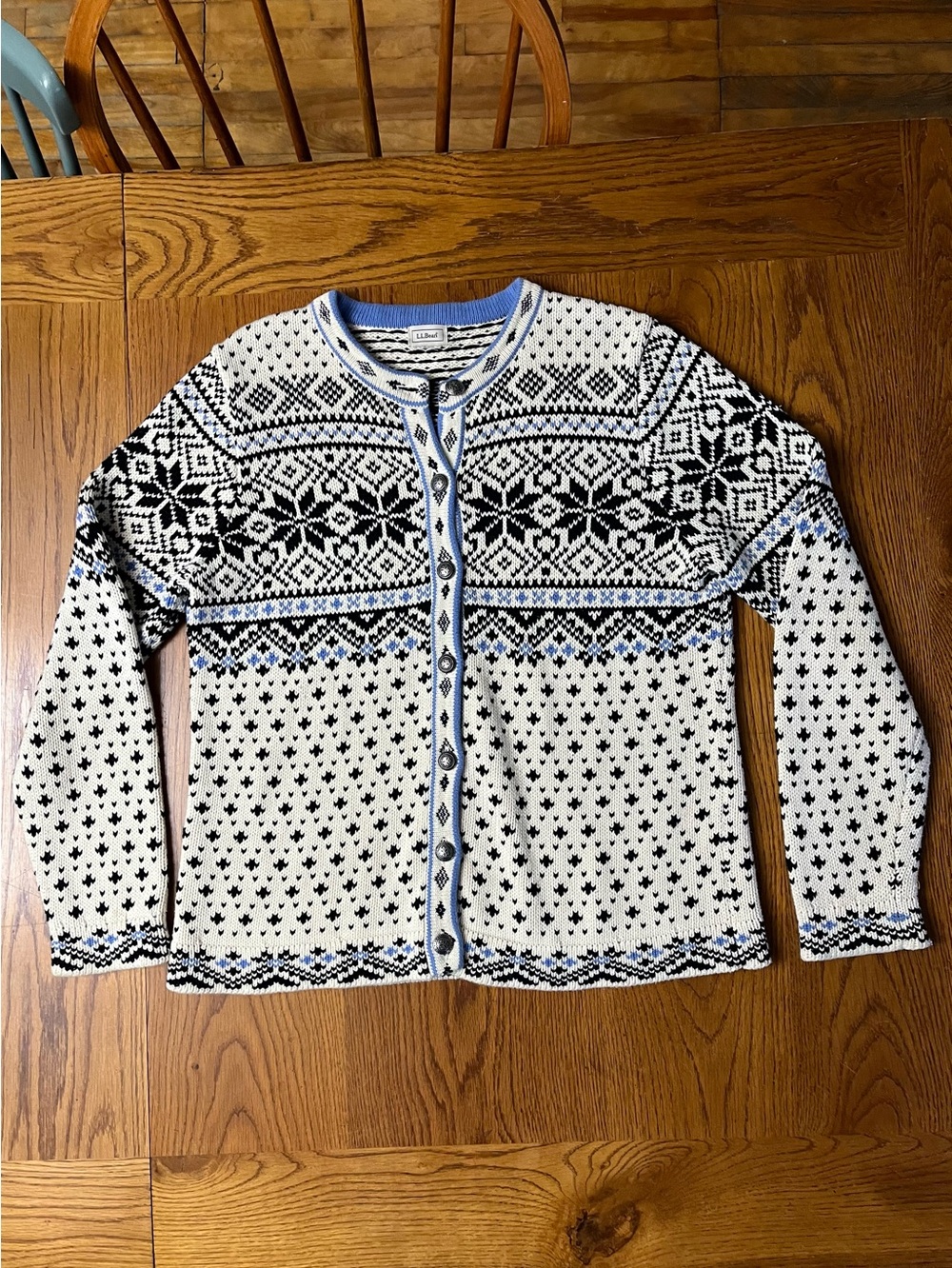 Heavy weight cotton LL Bean Fair Isle Nordic cardigan sweater